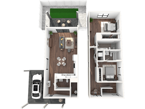 Argos by Soltura Apartments 2 Bed 2.5 Bath Bungalow w/ Carport 3D Floor Plan